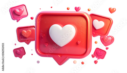 Red Love Heart Icons 3D Rendering Transparent Background Glowing