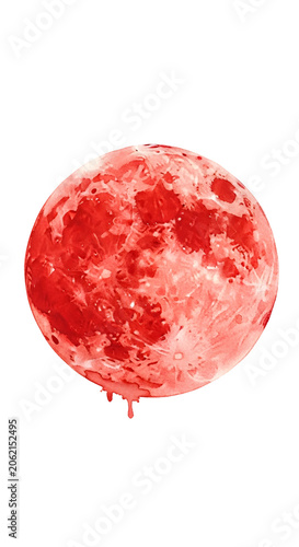 Red Moon Isolated Illustration Watercolor Style Transparent Background