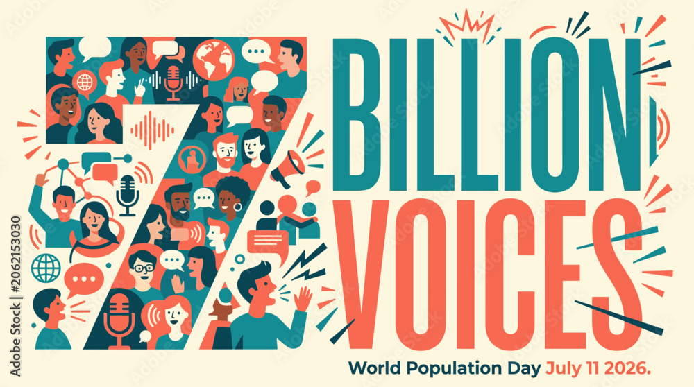 Obraz premium World Population Day Illustration with Seven Billion Voices Concept