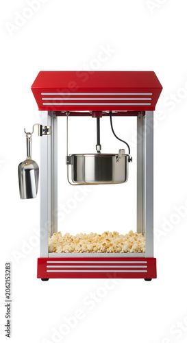 Red Popcorn Machine With Stainless Steel Scoop and Popcorn