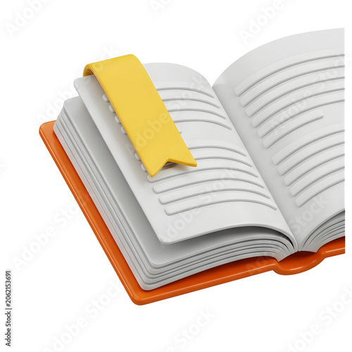 Open Book with Yellow Bookmark - 3D Render