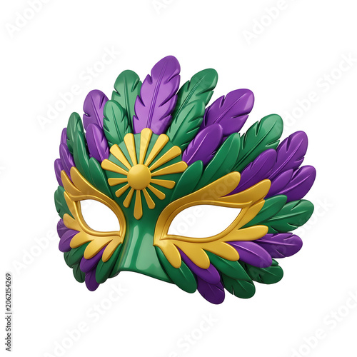 Realistic Feather Mask with Purple and Green Details