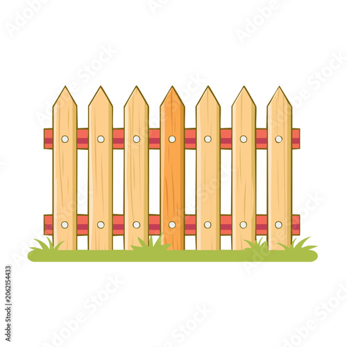 Flat design fence with grass and sky