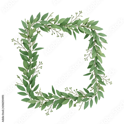 Realistic Green Leaf Wreath Isolated on Transparent Background
