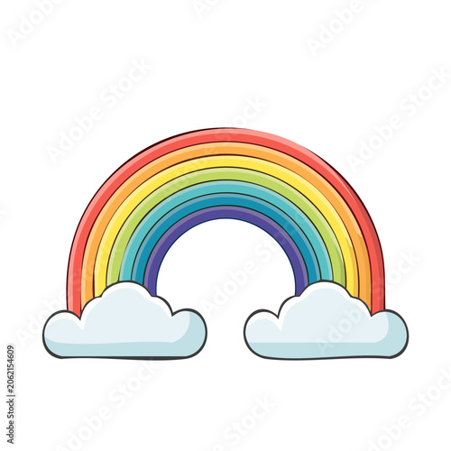 Flat design rainbow over clouds vector