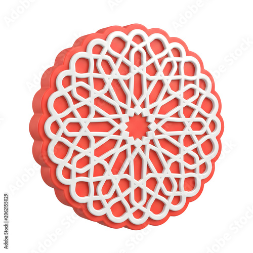 Red and White Geometric Rosette 3D Render