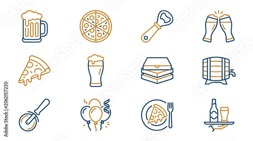 Foto Beer, pizza, and celebration icons for social gatherings