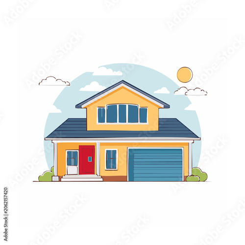 Flat design 3D render of a colorful house