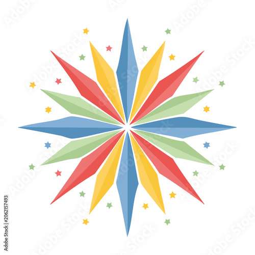 Flat design sunburst with stars and rays