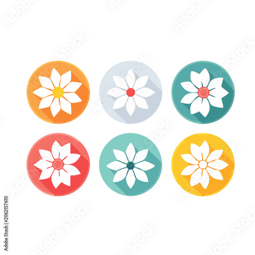 Six flat design flower icons on transparent background