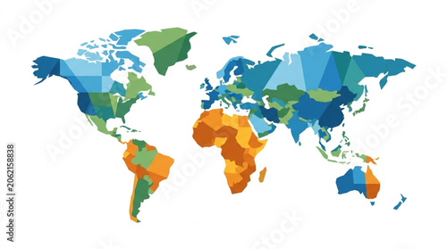 Colorful World Map Abstract Geometric Design.