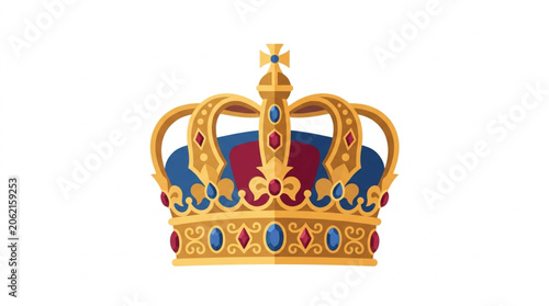 Royal Golden Crown with Blue and Red Jewels.
