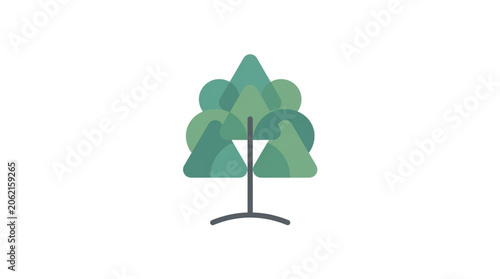 Stylized Green Tree Illustration Isolated on White Background.