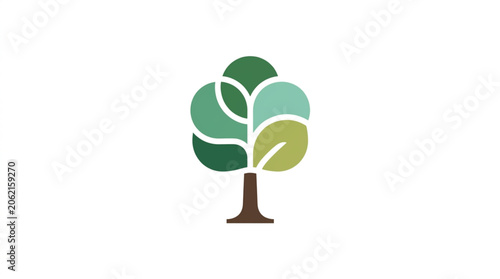 Stylized Tree Icon with Green Leaves and Brown Trunk.