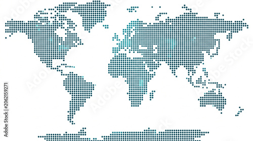 World Map Composed of Many Small Blue and Green Dots.