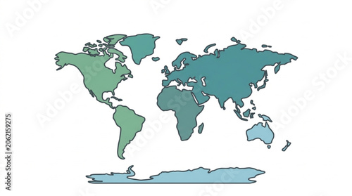 Stylized World Map Illustration with Continents and Oceans.