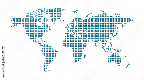 World Map Made of Small Blue and Green Dots.
