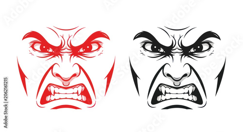 Εκτύπωση καμβά Angry monster face with sharp fangs in red and black colors