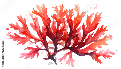 Red Seaweed Illustration Transparent Background Vibrant Watercolor