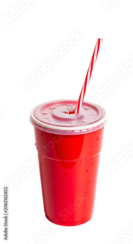 Red Soda Cup With Straw Isolated On White Transparent Background Realistic Photo