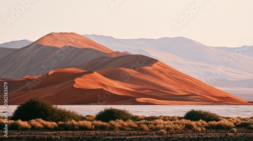 Vivid Red Sand Dunes and White Clay Pans of Sossusvlei Photorealism