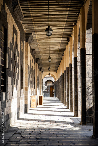 Long Vaulted Stone Colonnade Corridor Old Damascus