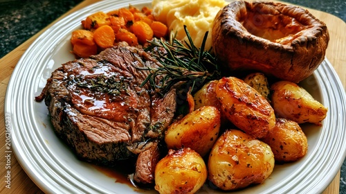 Delicious British Sunday Roast Beef Dinner Plate - Abstract Style