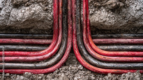 Abstract Underground Cable Installation on Construction Site