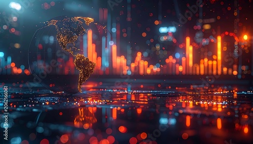 A futuristic 3D world map made of tiny points