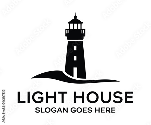 Billede på lærred Lighthouse logo template, elegant vector branding design featuring coastal beaco