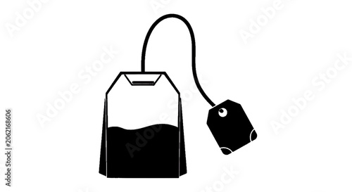 Minimal black silhouette icon, simple flat vector, bold black shape, no, no shading tea bag icon on a, flat icon style