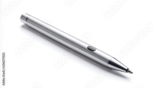 Sleek silver stylus pen for touch screen devices on white.