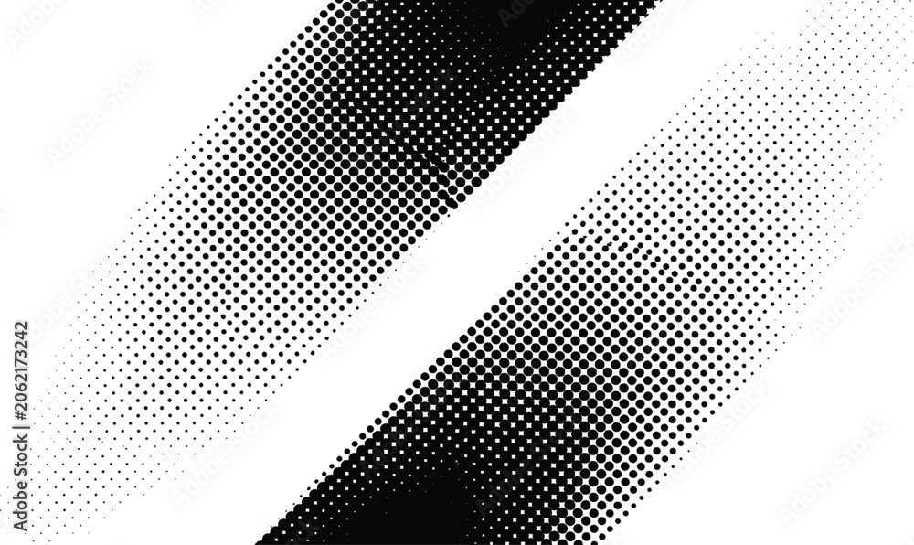 Fototapeta premium Halftone gradient background with diagonal black dots, retro pop art texture, abstract monochrome comic style vector pattern for graphic design