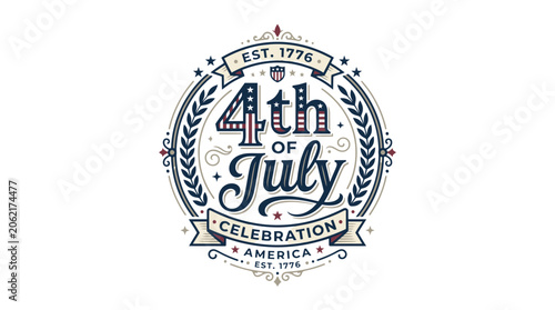 Vintage 4th of July Seal Emblem with Laurel Wreath