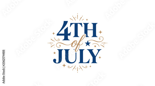 Vintage 4th of July text with fireworks bursts