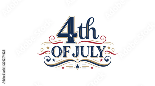 Vintage style 4th of July typography with elegant swirls.