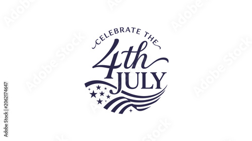 Wavy flag style celebrate the 4th July typography