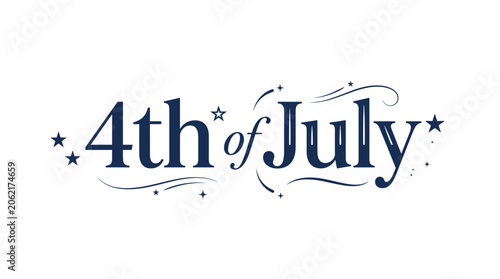 Wide elegant script 4th of July lettering with stars.