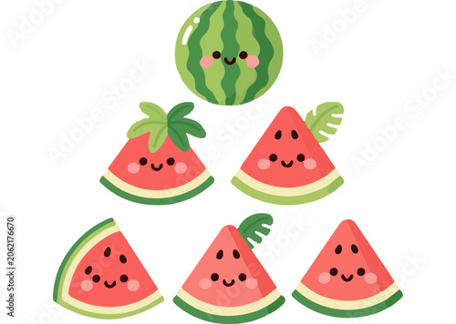PrintCute watermelon slice clipart collection, colorful summer vector style