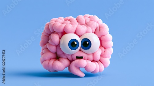 Cute Cartoon Intestine with Eyes - Healthy Gut Concept