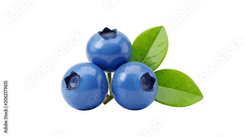 Vector illustration of fresh blueberries with green leaves on a transparent background