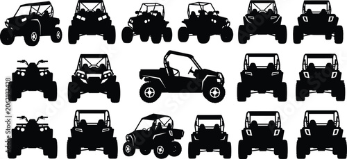 Cuadro en lienzo Off-road vehicle silhouette vector illustration set, black white clipart of ATV