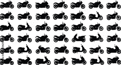 Schilderij op canvas Motorcycle silhouette grid, bike profiles, vehicle vector, black and white, spor