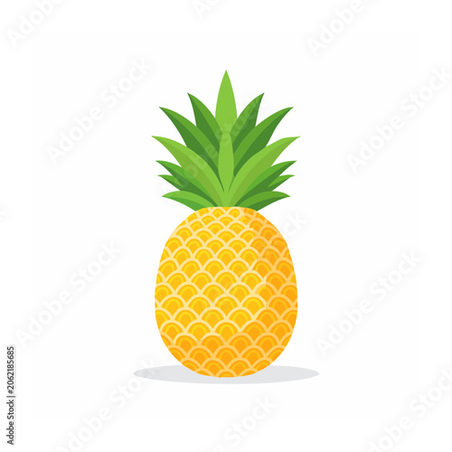 Flat design pineapple with green leaf isolated