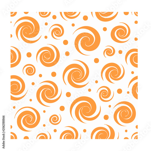 Orange swirl and dot seamless pattern on white