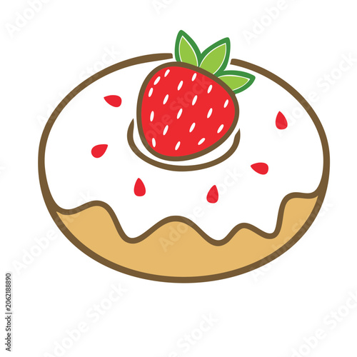 Strawberry Topped Donut Flat Illustration