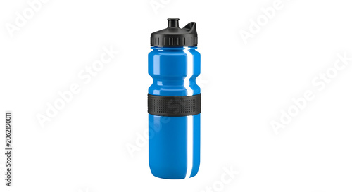 Shiny Blue Sports Water Bottle With Black Grip Isolated