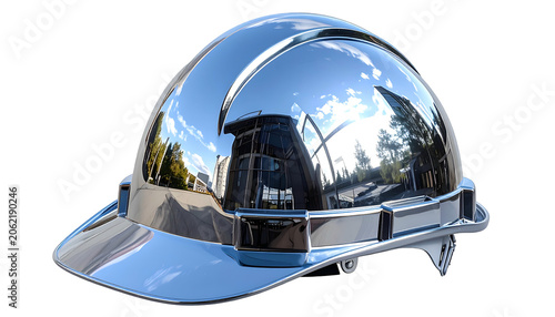 Shiny Chrome Construction Hard Hat Realistic Photo Isolated