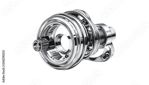 Shiny Chrome Bicycle Rear Derailleur Isolated on White Transparent Background