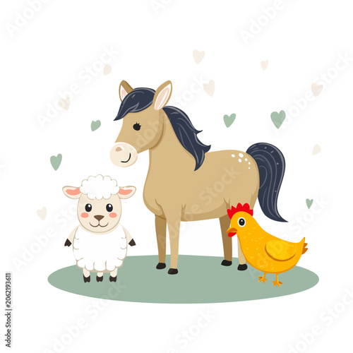 Cartoon farm animals on white background